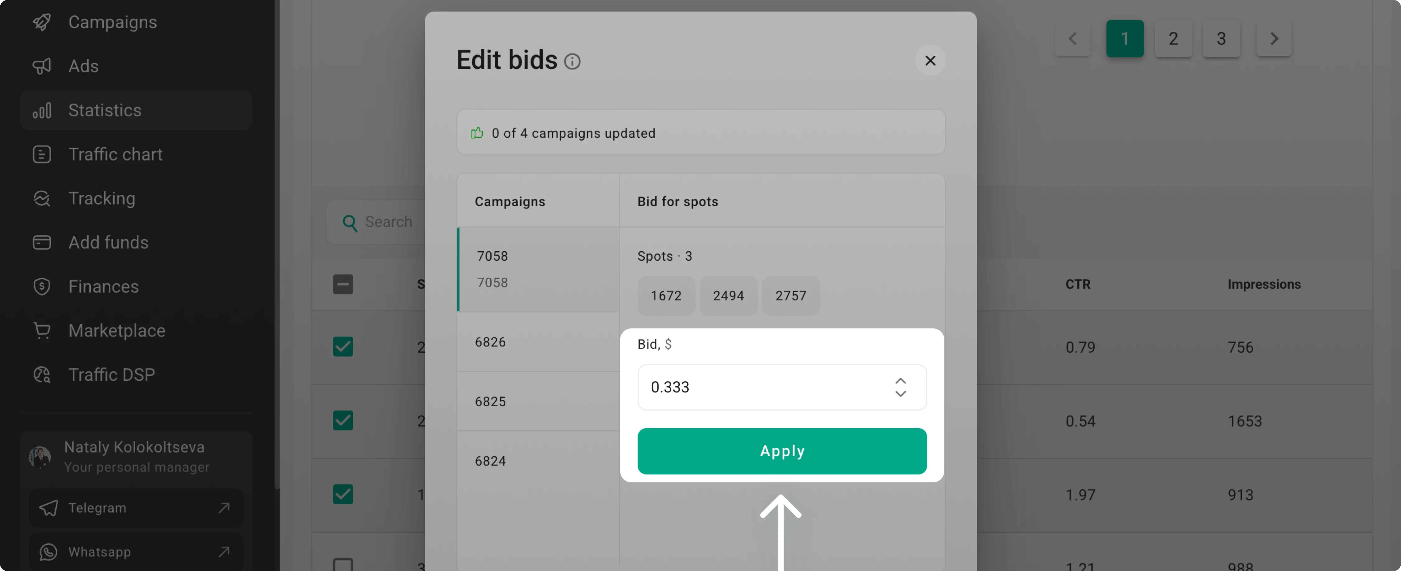 Applying a new bid