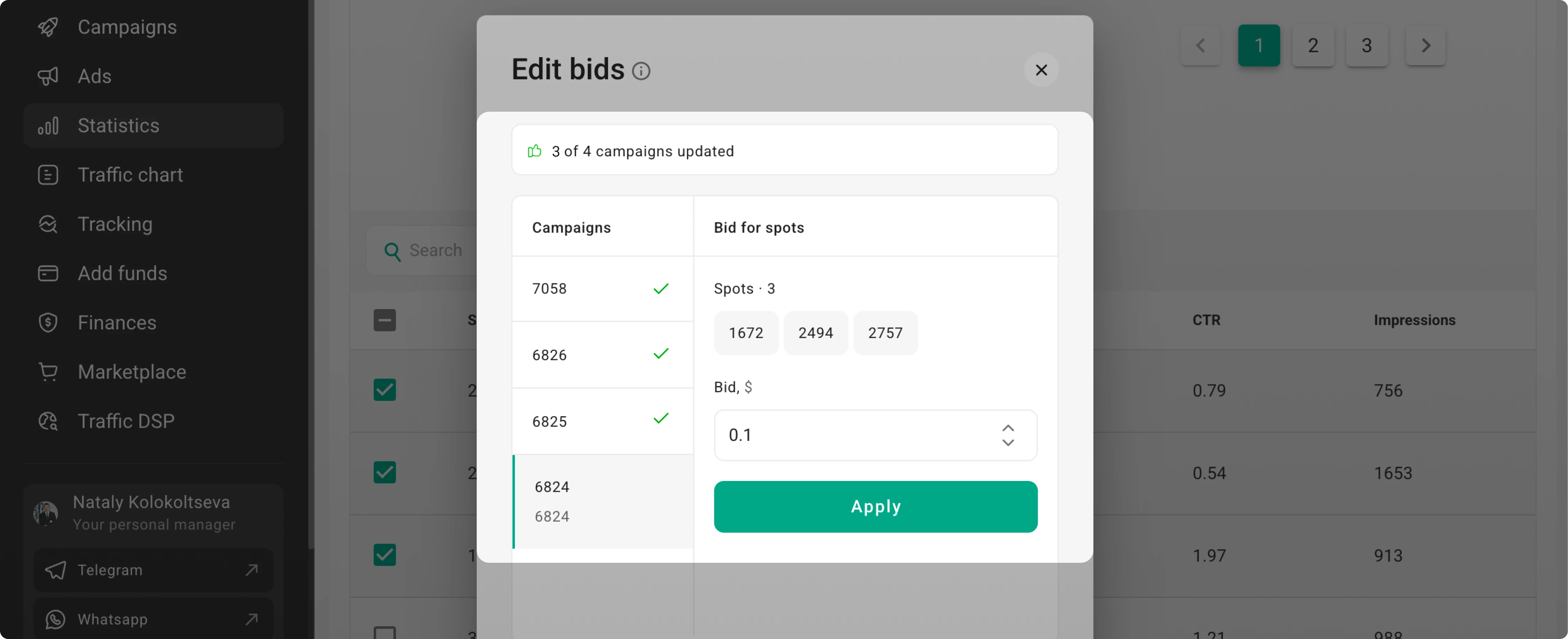 Applying bid for the last campaign