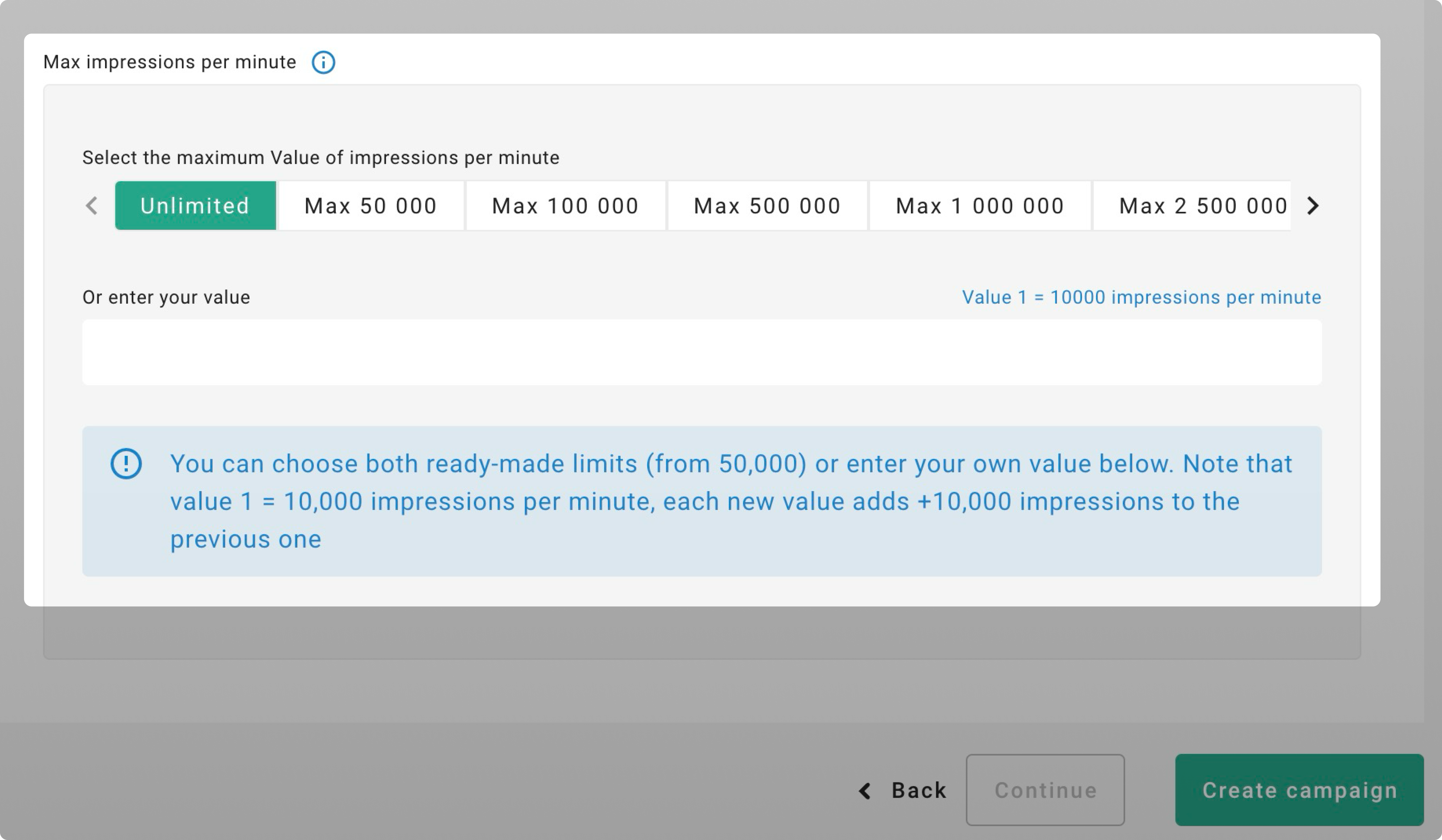 Max impression per minute section