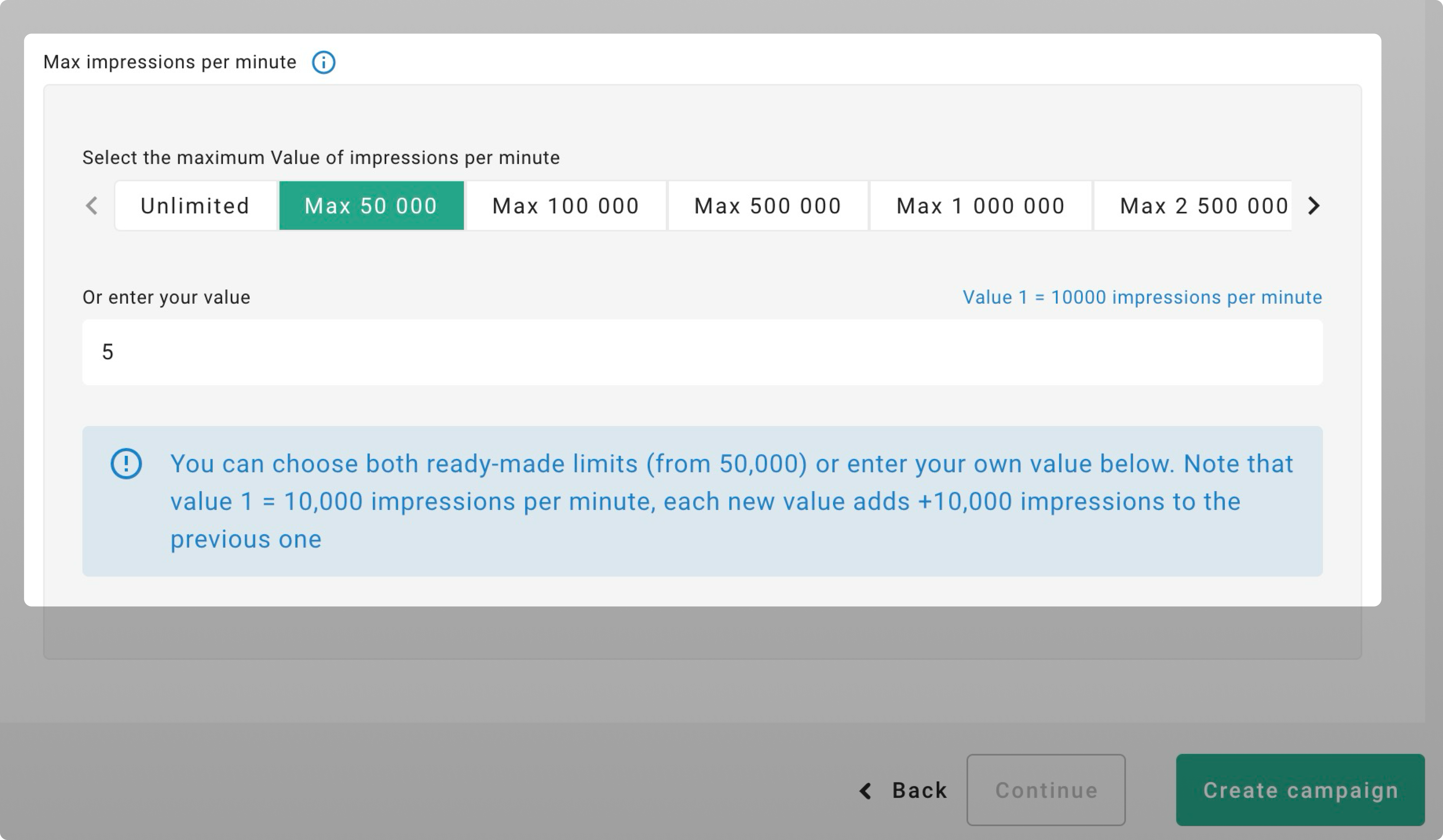 Value example in Max impression per minute section