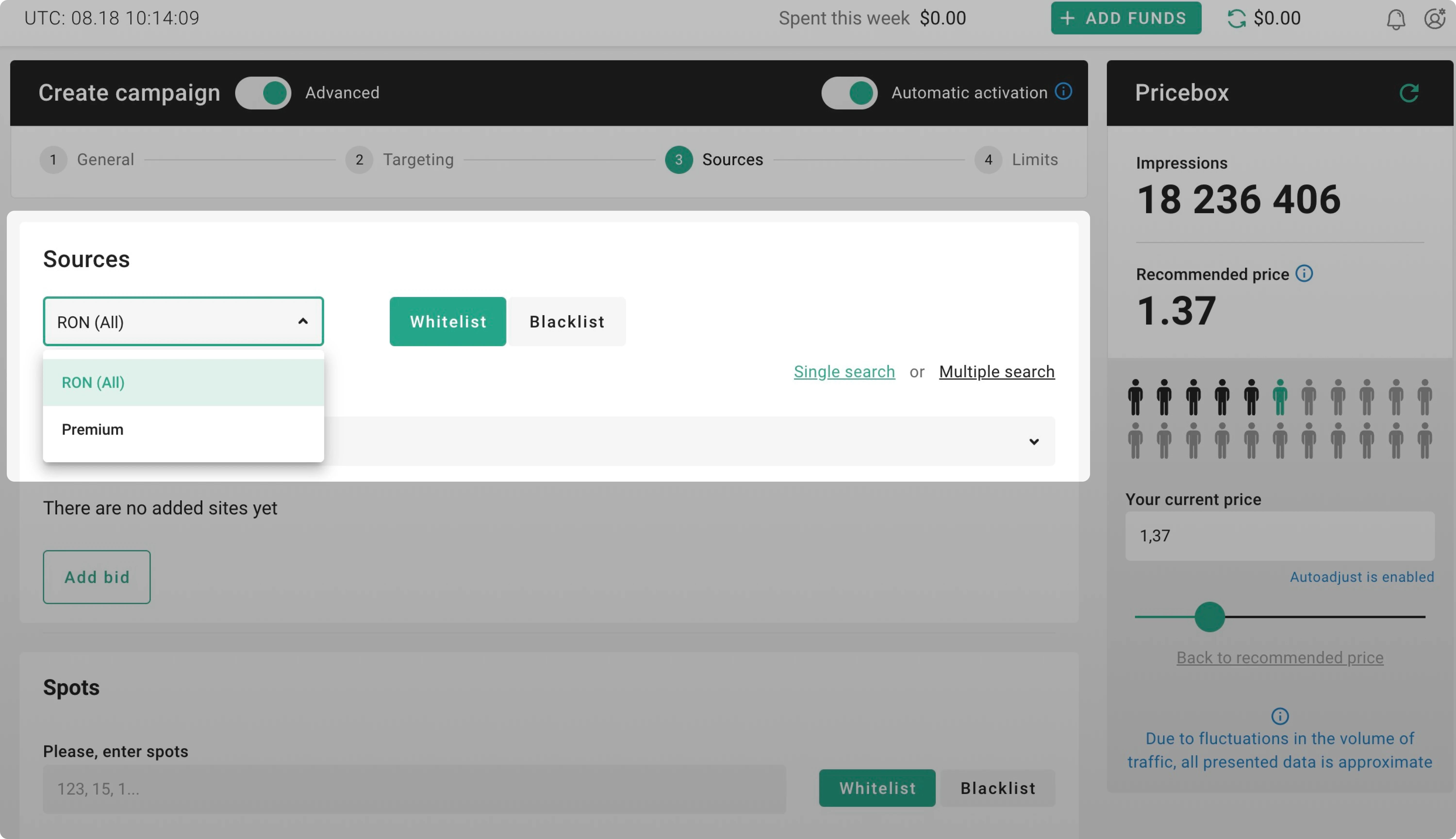 Sources section - RON and Premium