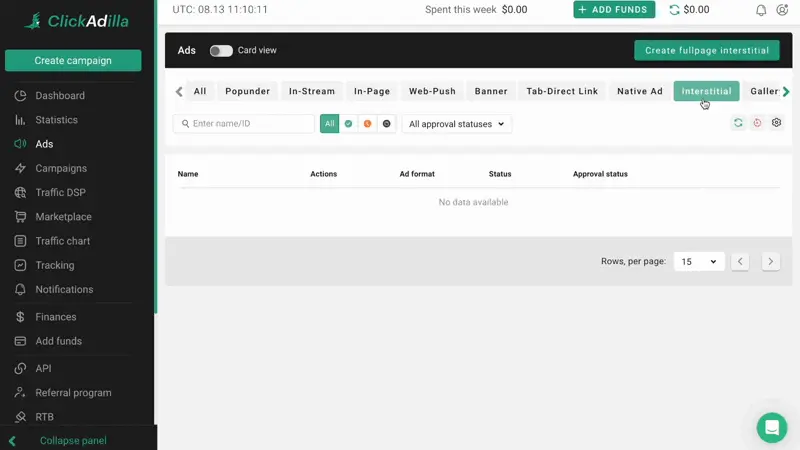 Interstitial ad creation
