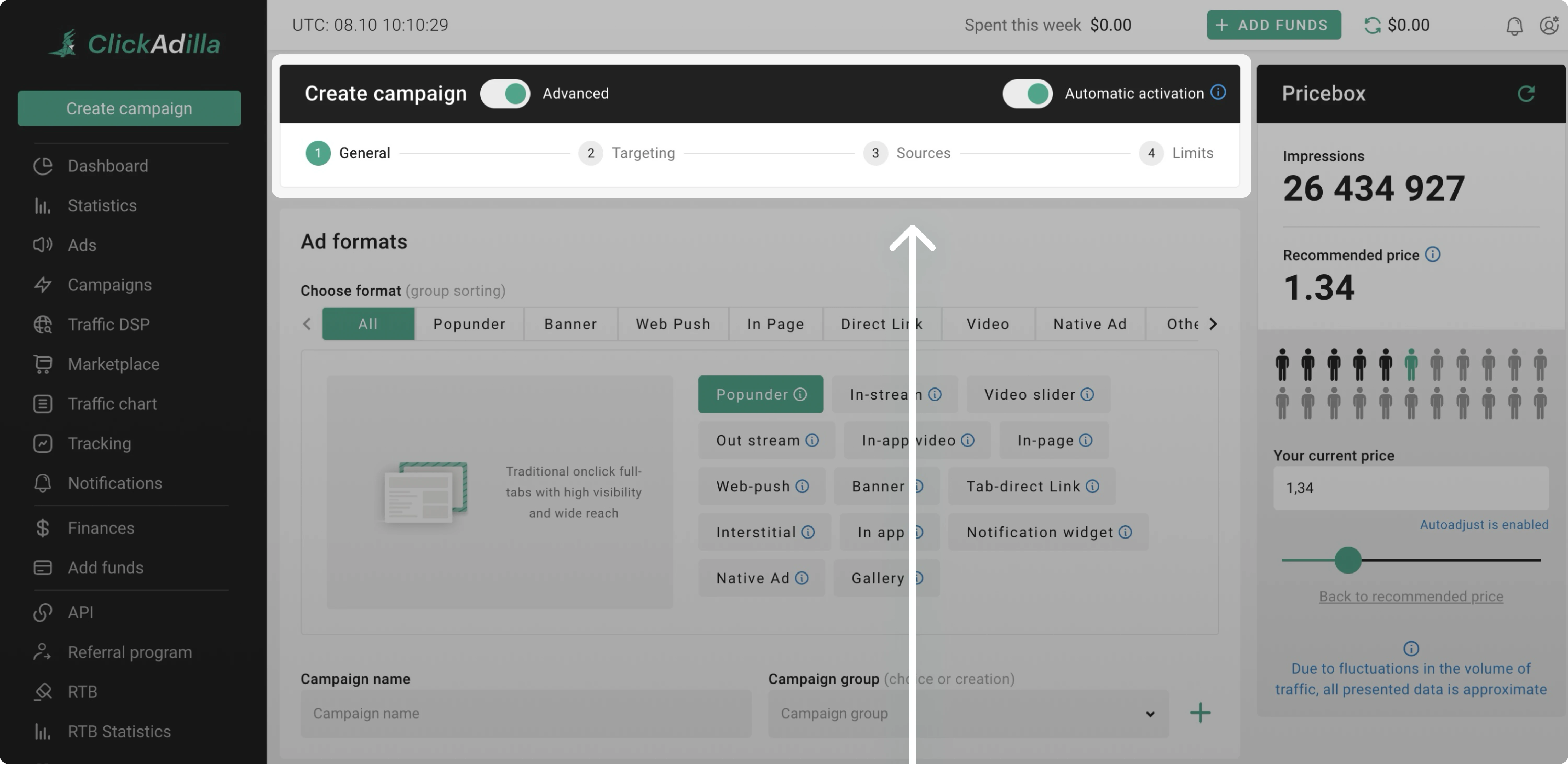 Sources in Campaign creating