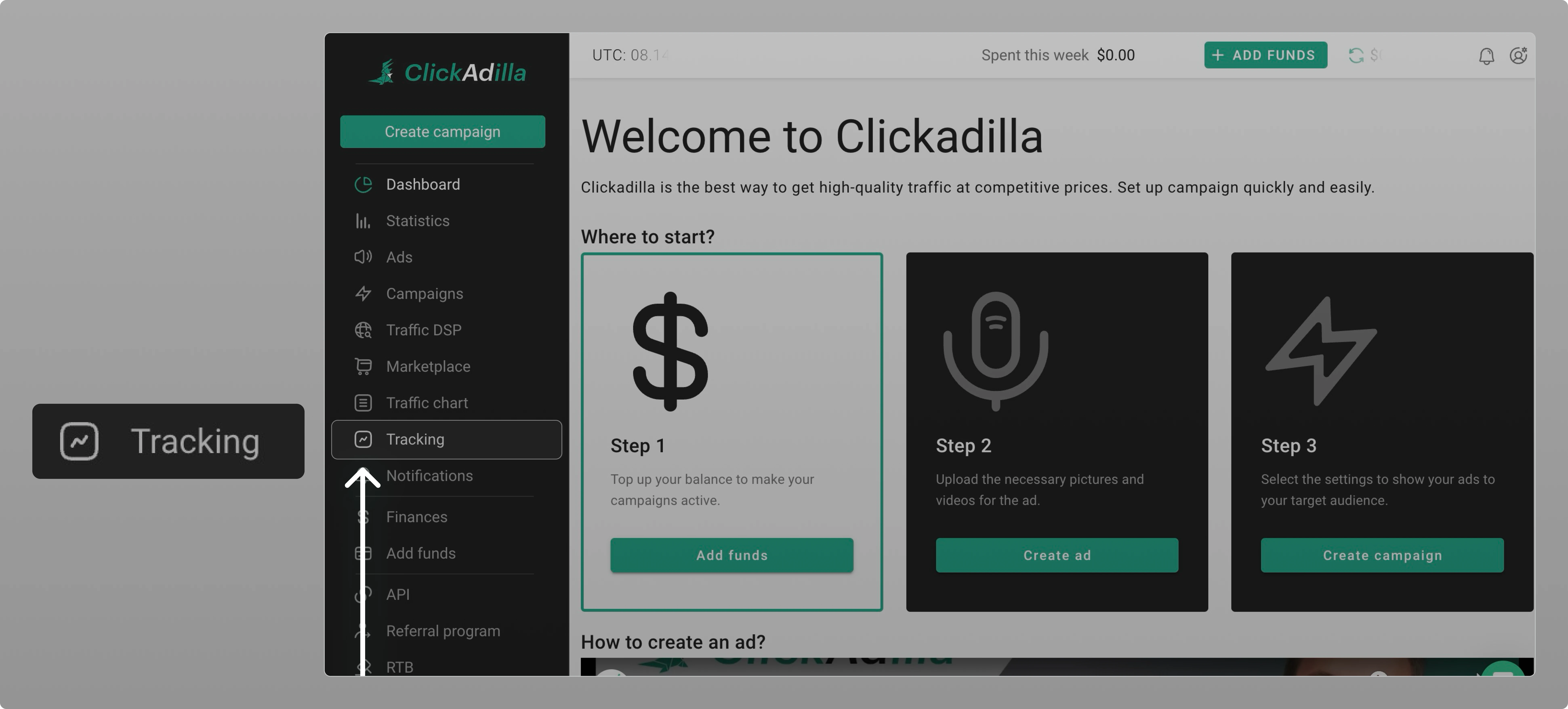 Tracking tab in Side menu