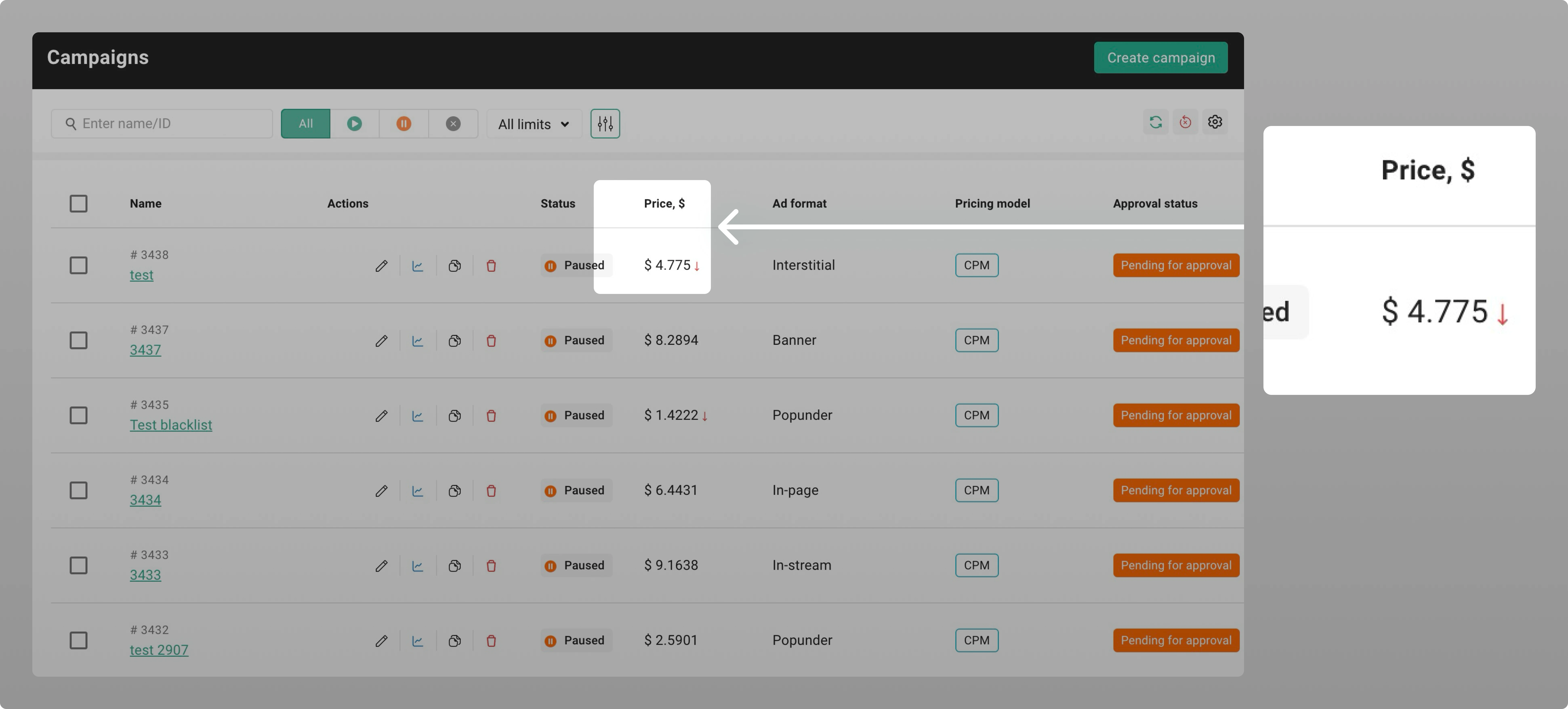 Red arrow near price