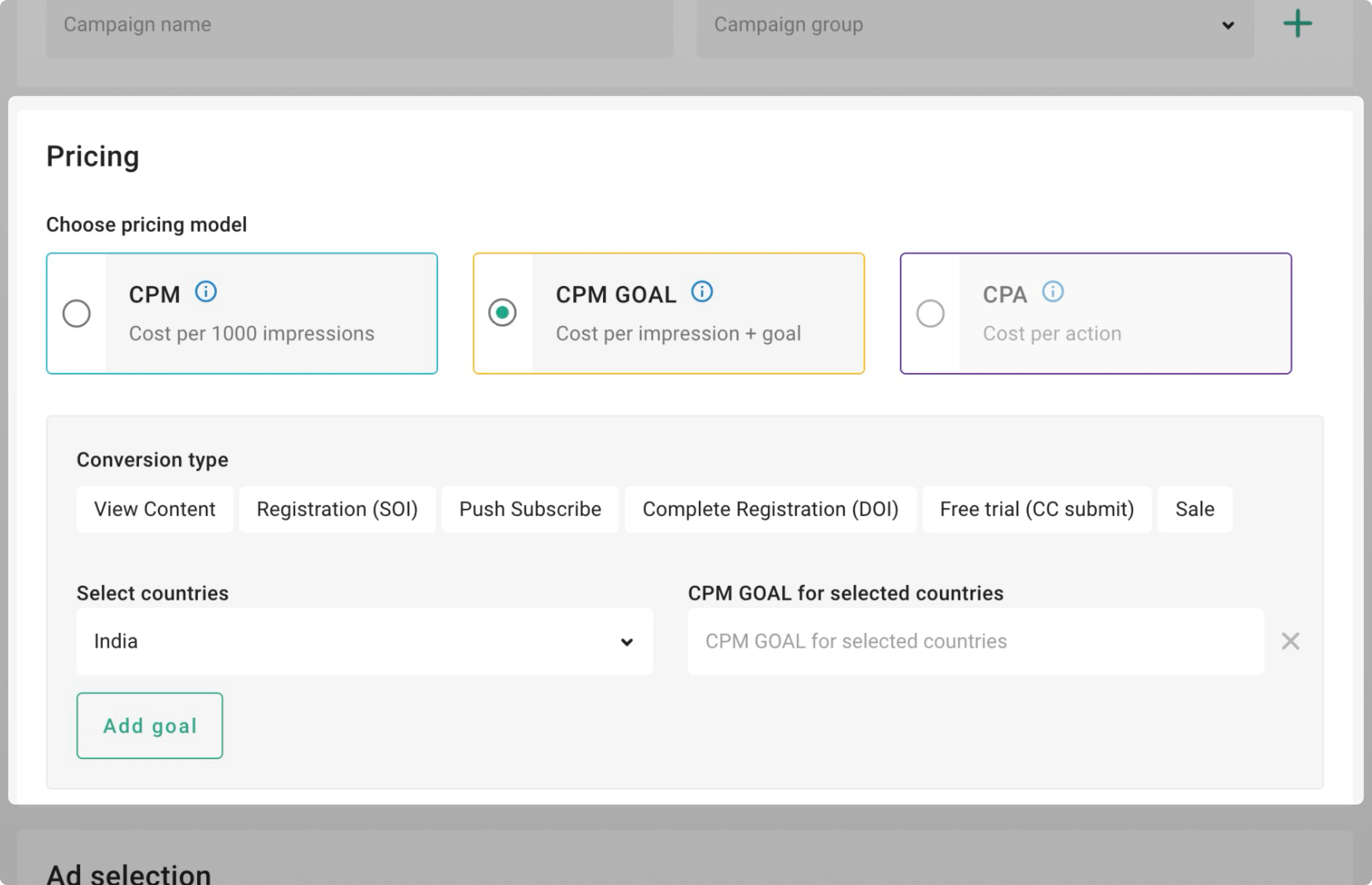 Example of filling out Pricing section