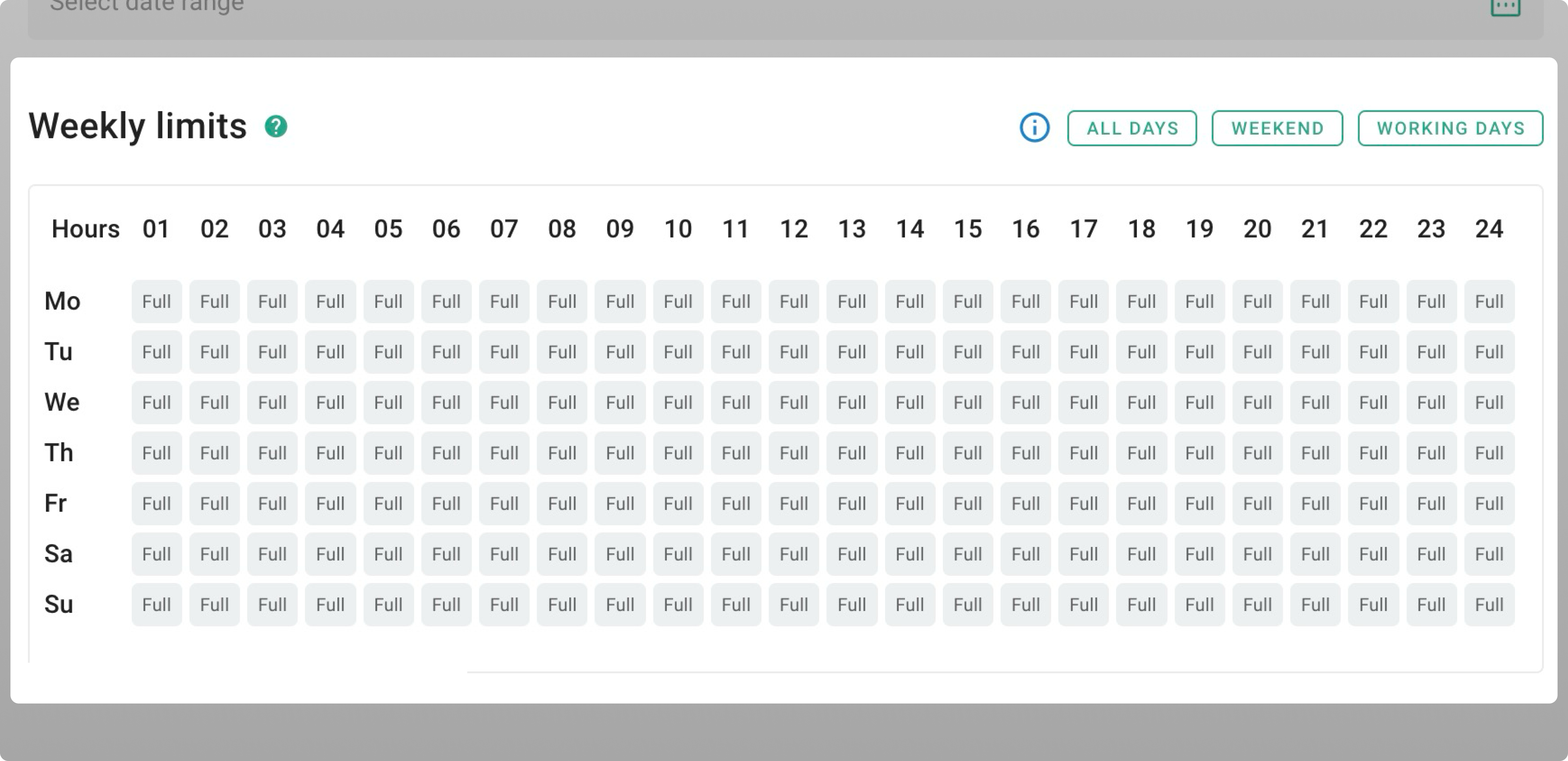 Weekly limits section on Limits tab