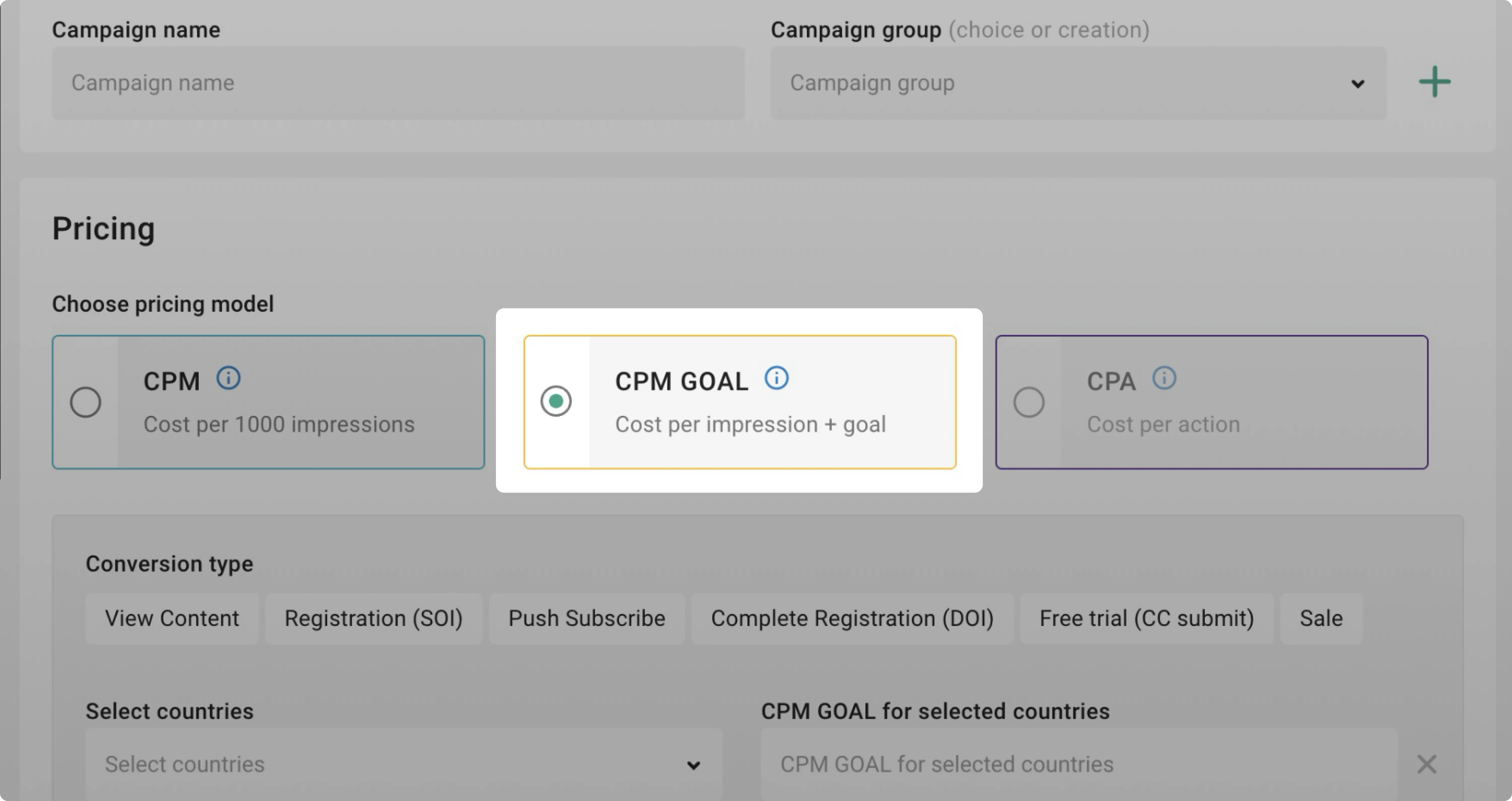 Campaign creating - choosing CPM GOAL