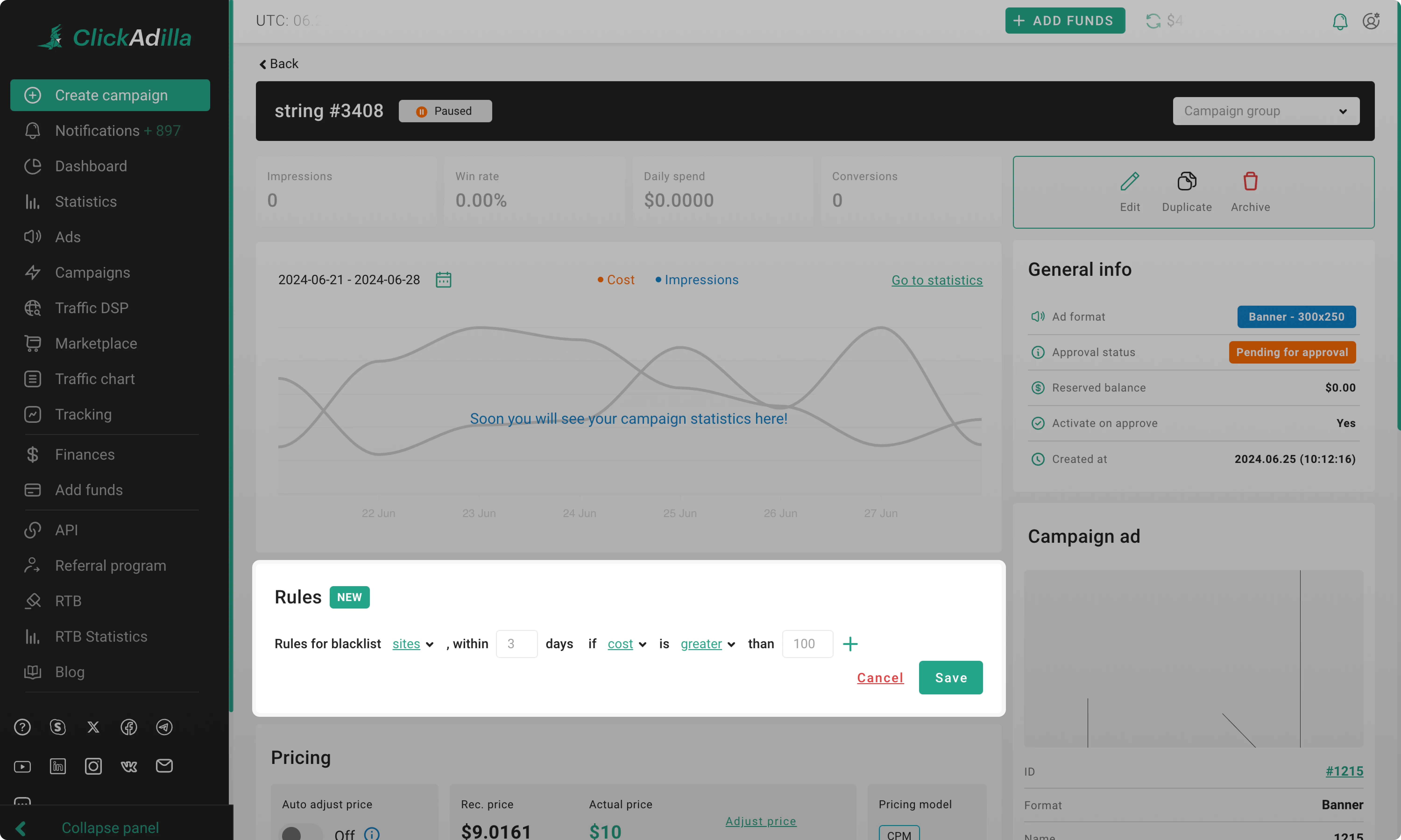 Rules section on campaign creation page