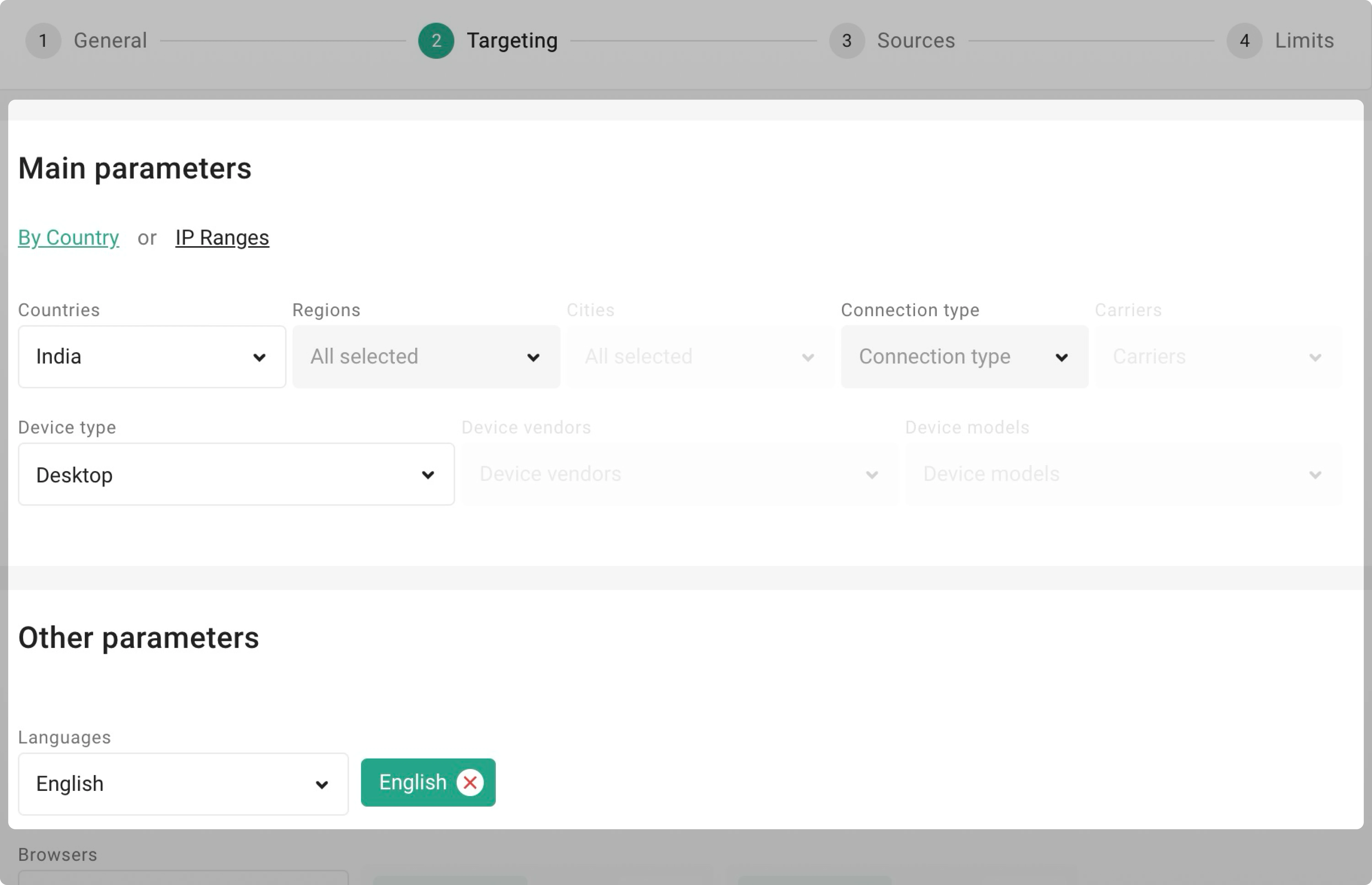 Example of filling out Targeting tab
