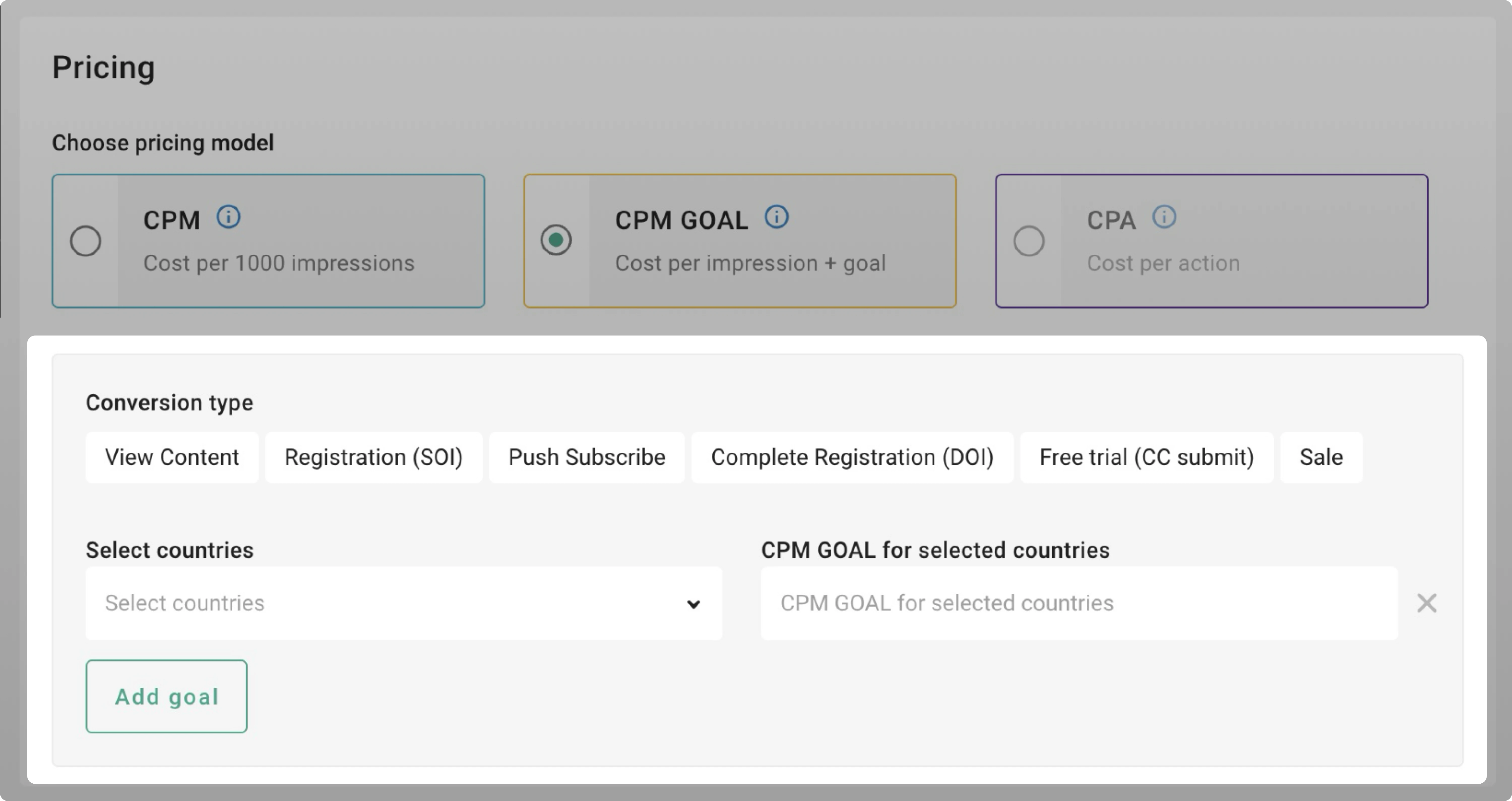 Campaign creating - choosing conversion type