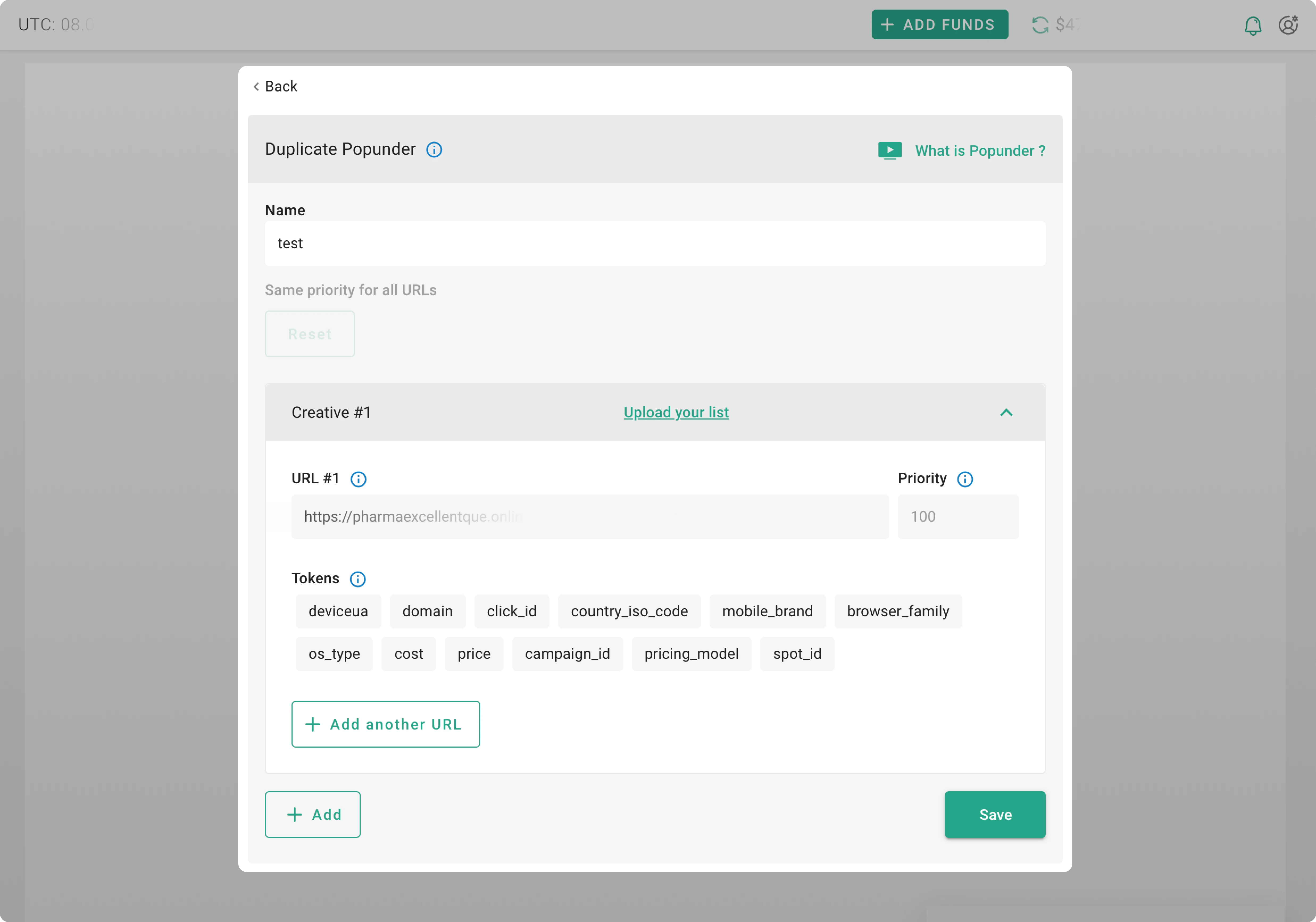 Duplicate ad creation page