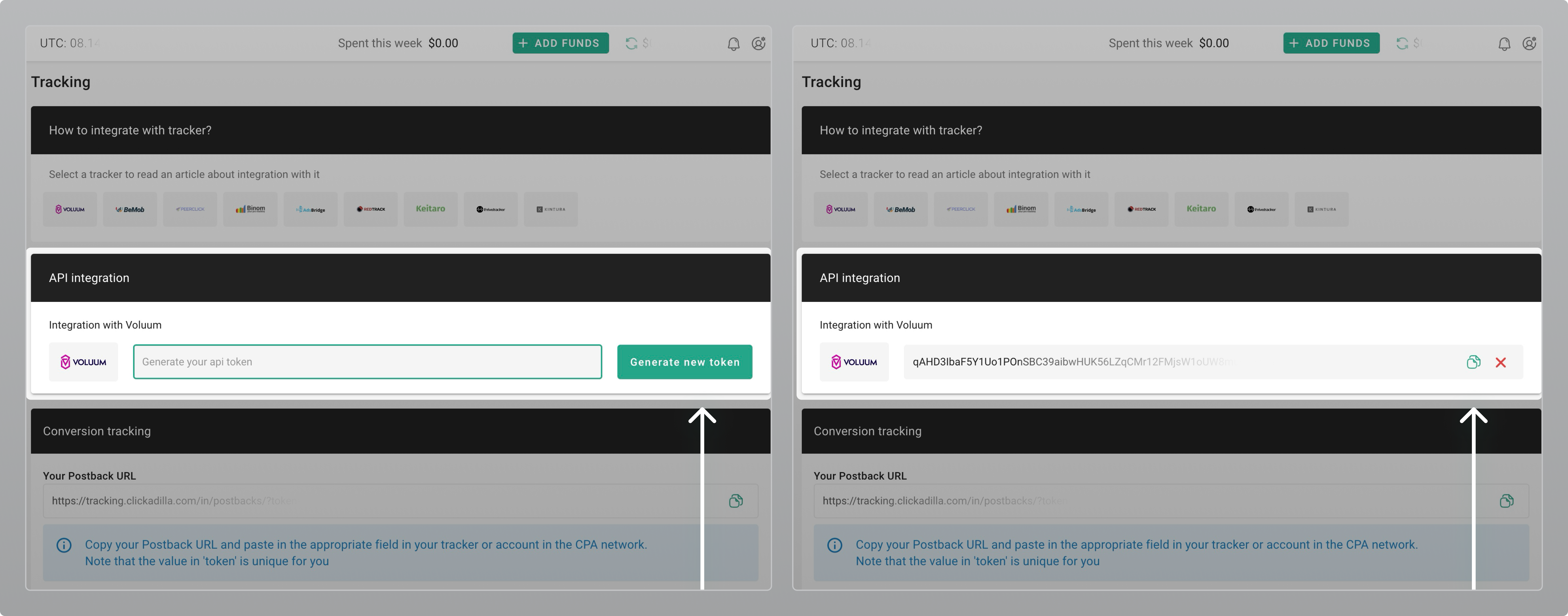 Generating API token in ClickAdilla