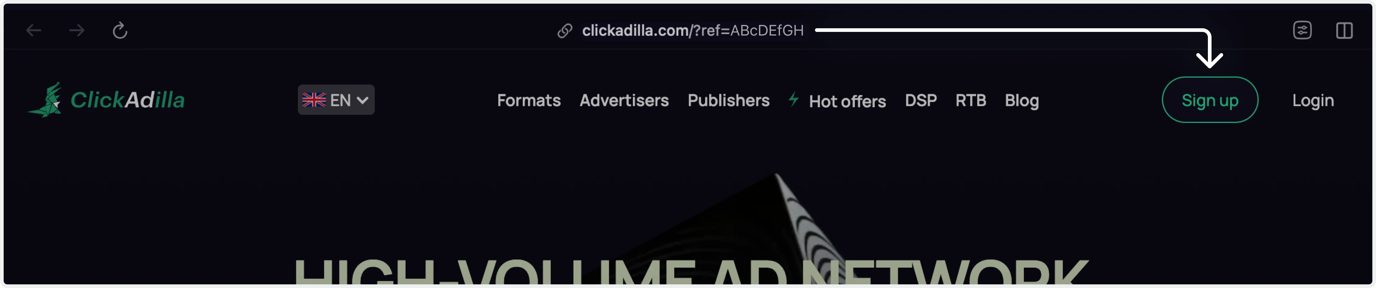 the look of the referral link and the Sign up button