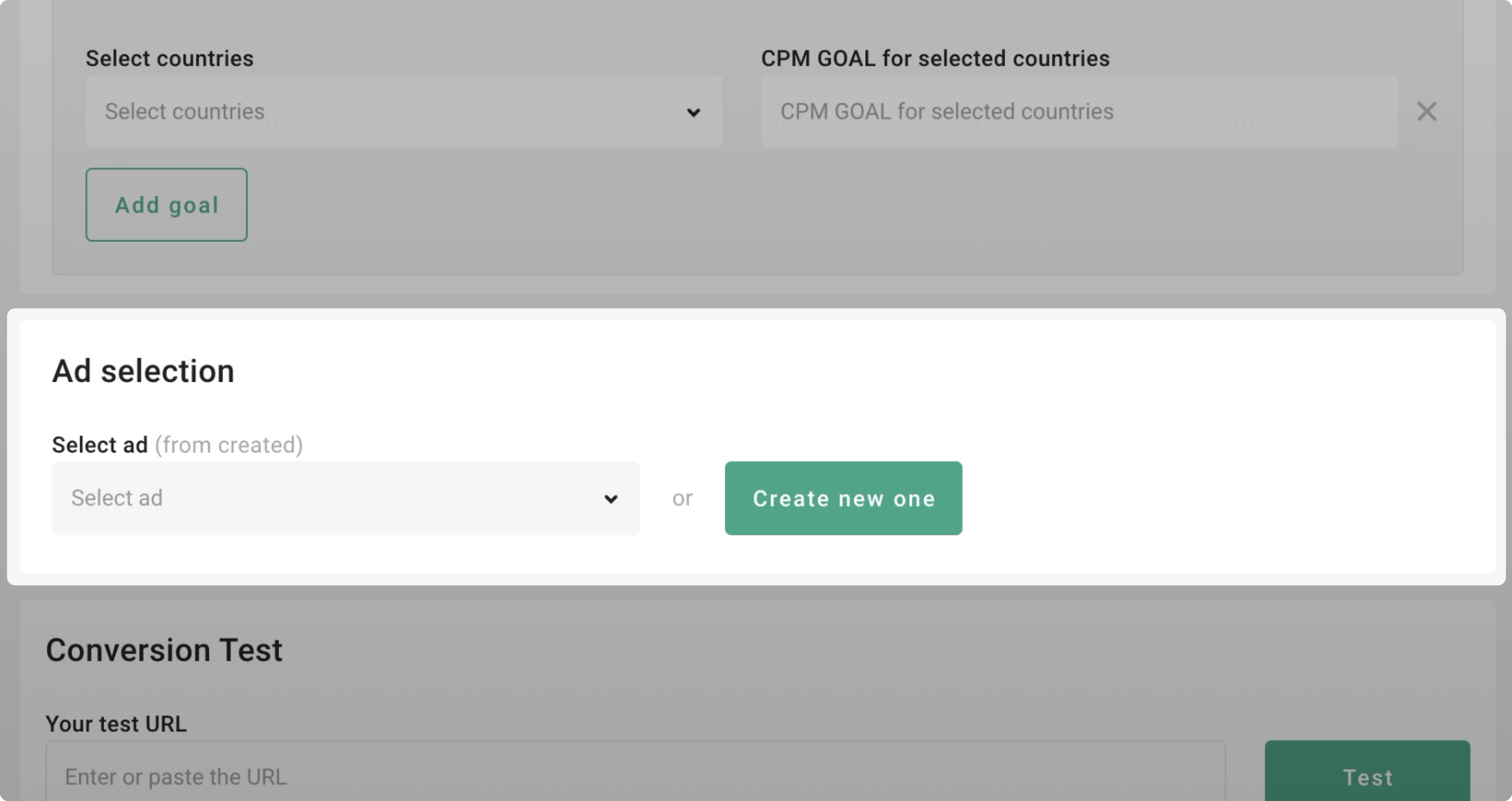 Campaign creating - selecting ad