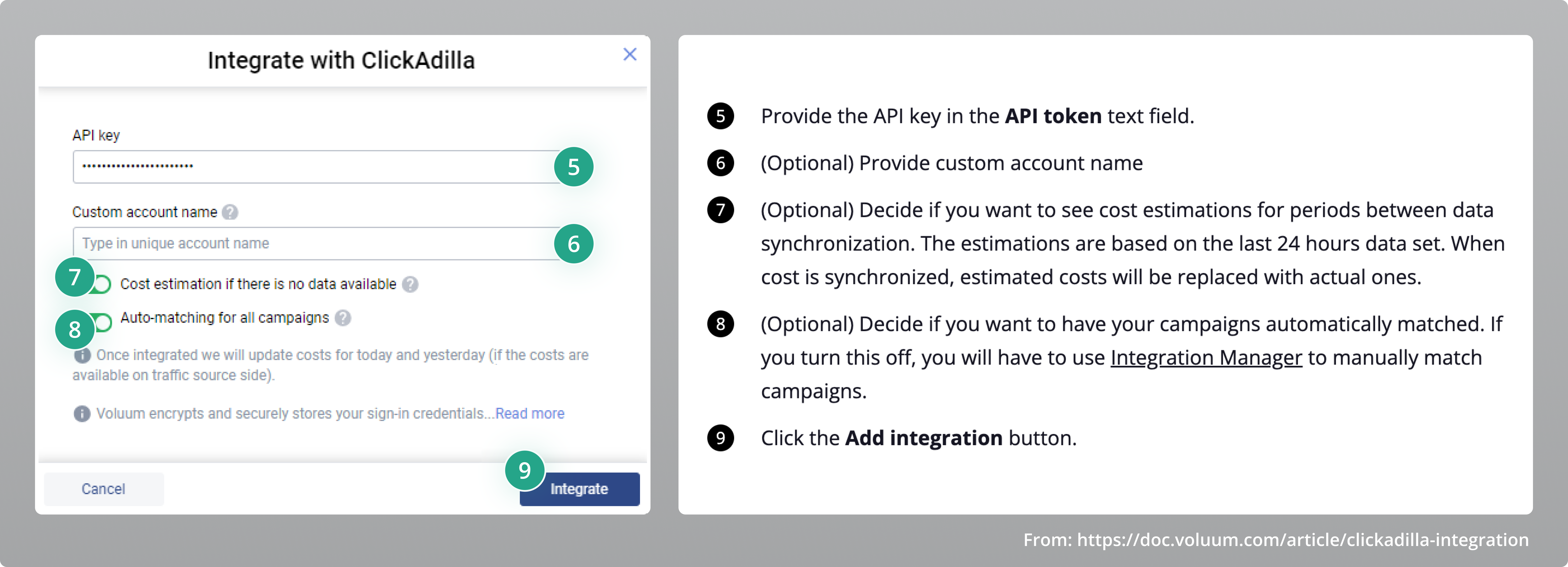 API token entering in Voluum