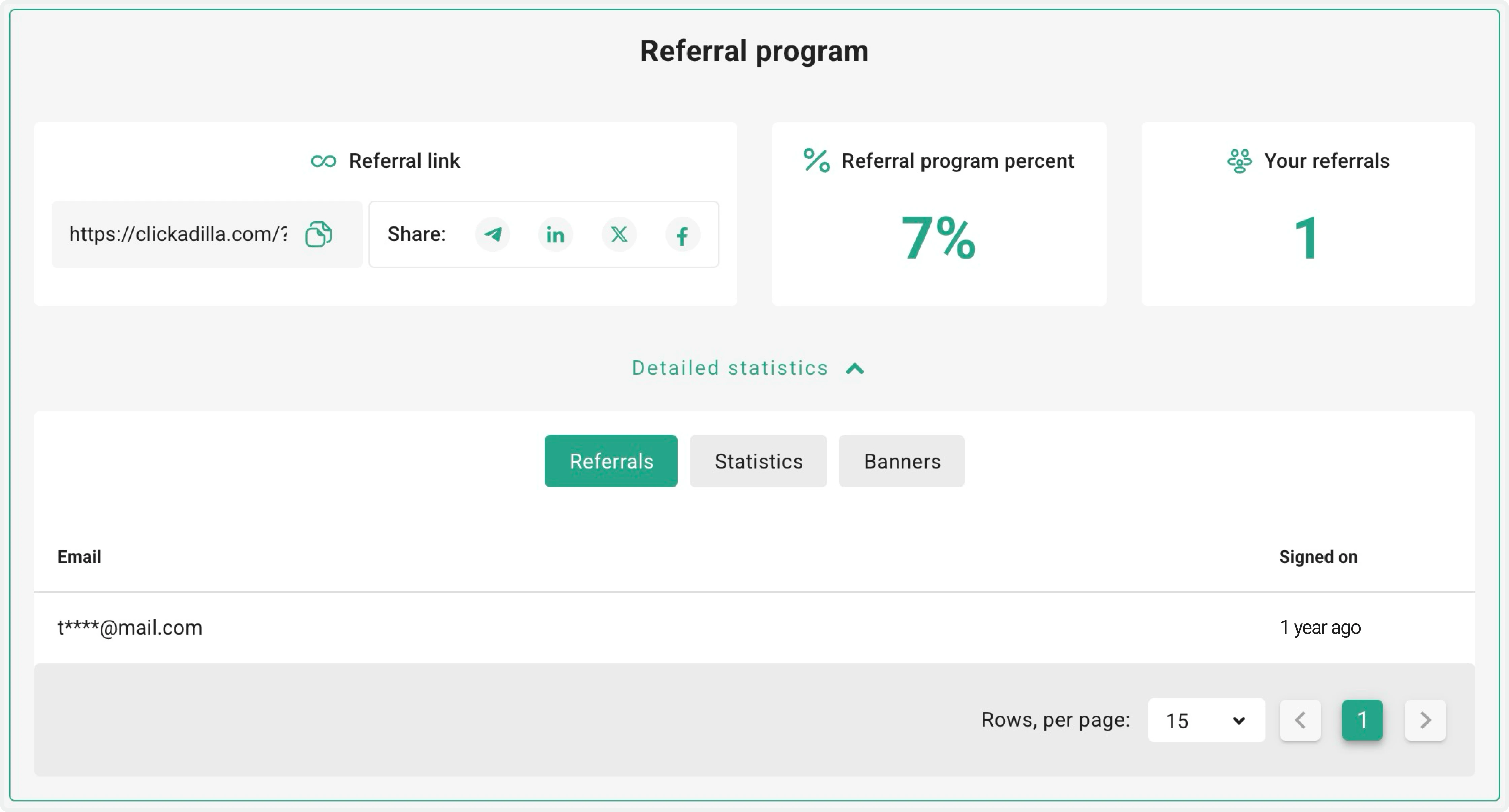 Detailed Referral program section