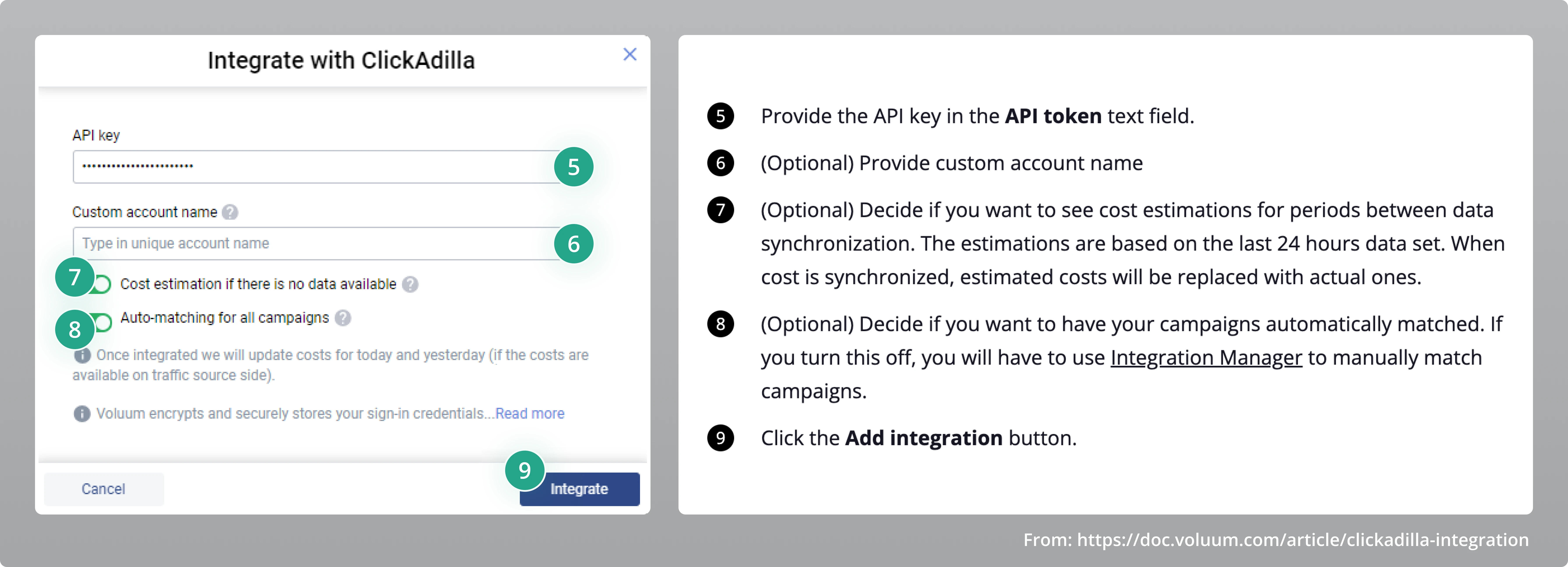 API token entering in Voluum