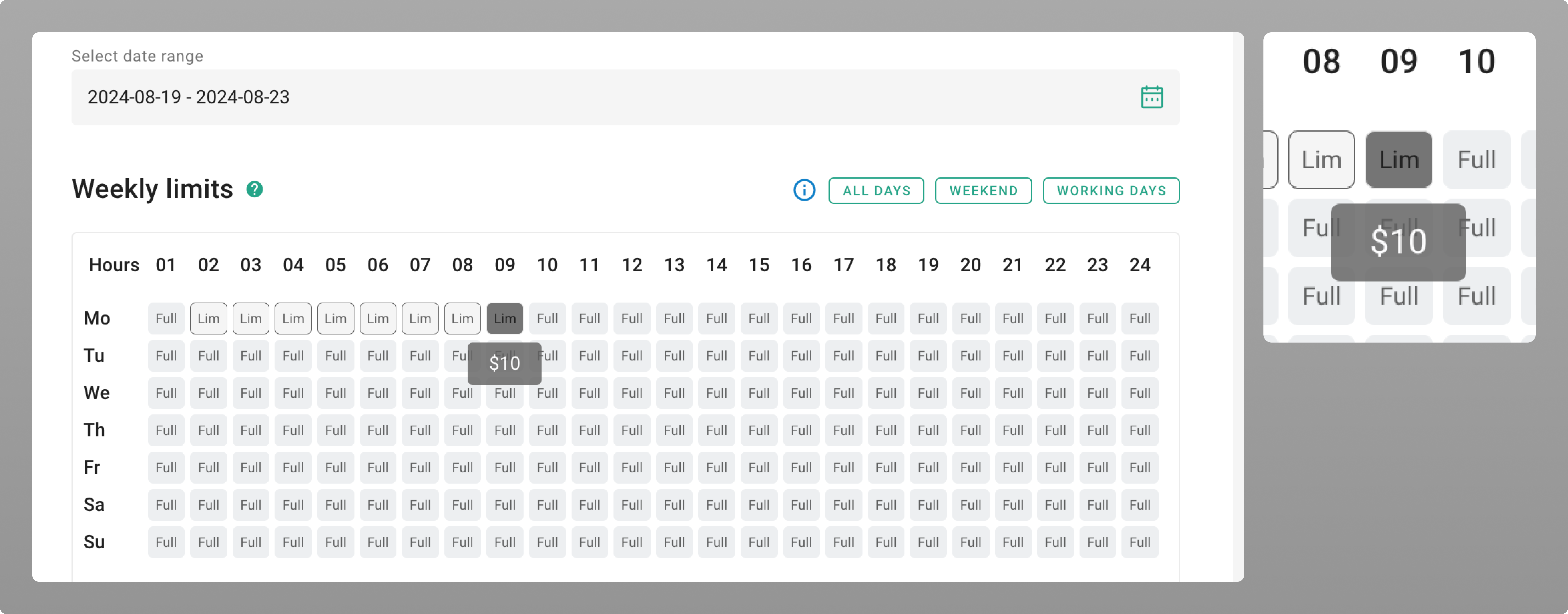 Example of $10 Limit set for Money