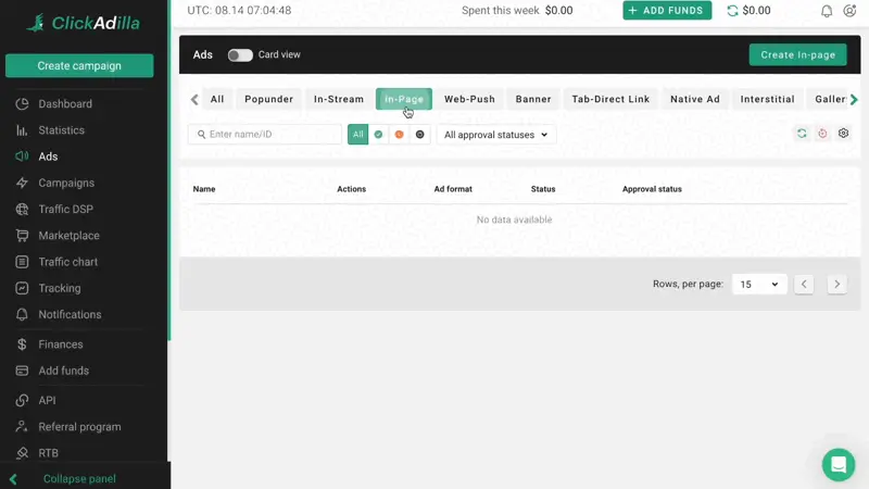 In-Page Push creating