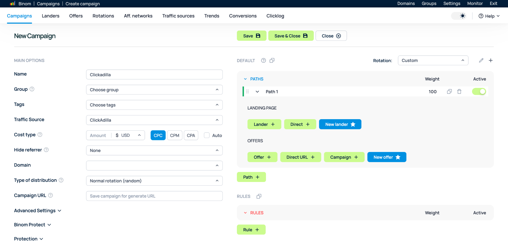 Step 4. Create a campaign in Binom
